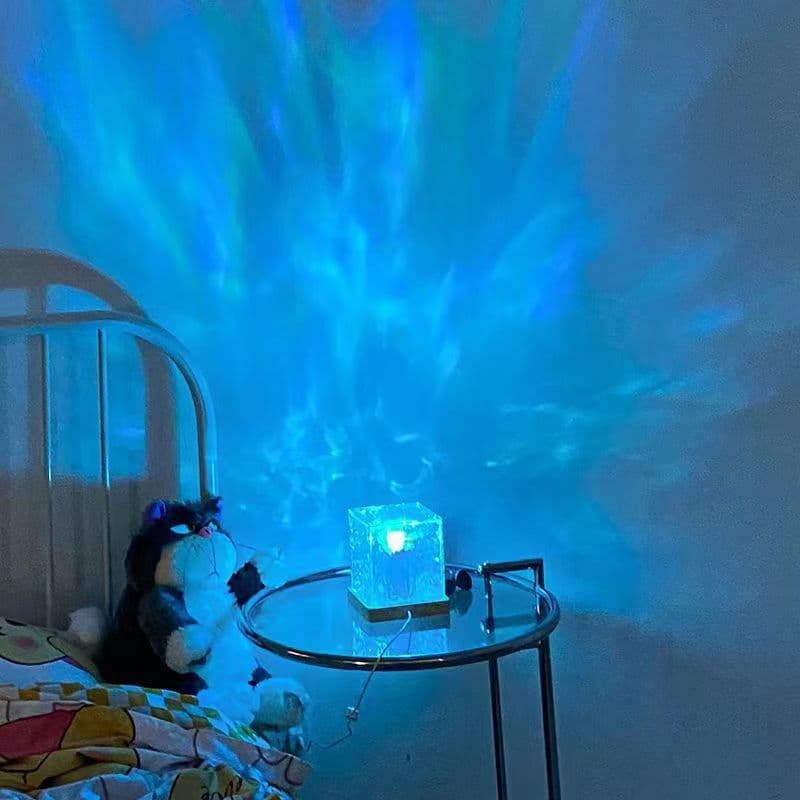 Gift for Girls: Rotating Water Ripple Ambient Light, Bedside Flame Romantic Dynamic Square Table Lamp