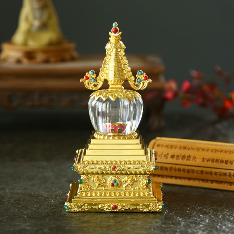 Acrylic Crystal Reliquary Stupa Alloy Bodhi Stupa Storing Treasure Stupa Ornament Shrine Tibetan Style Offering Reliquary Stupa Ornament