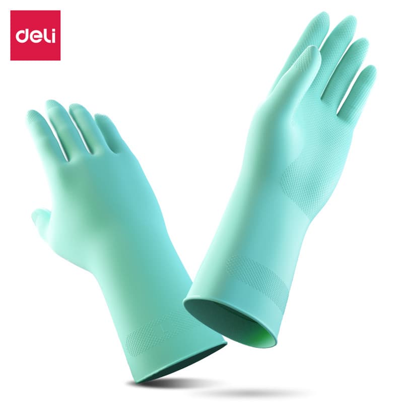 Deli Dexin LQ620 - Latex Household Gloves (Green) (Medium (M), 1 Pair/Pack) for Kitchen and Hand Washing
