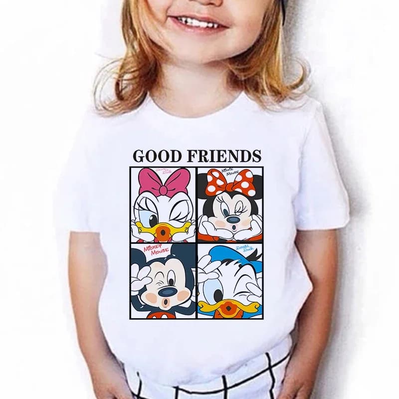 Children's Kawaii Disney Millennium Bug Mickey Print T-Shirt Fashion Minnie Mouse T-Shirt Streetwear Cross-Border Export