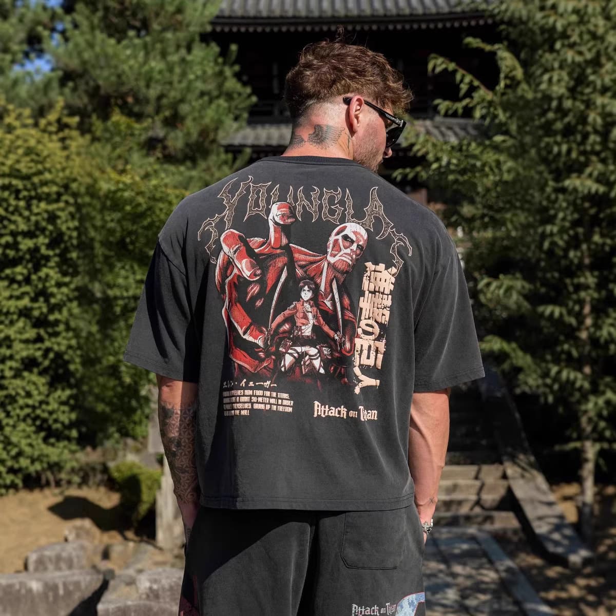 YOUNGLA Alliance Attack on Titan men's oversized T-shirt jogger sports fitness pure cotton short sleeve