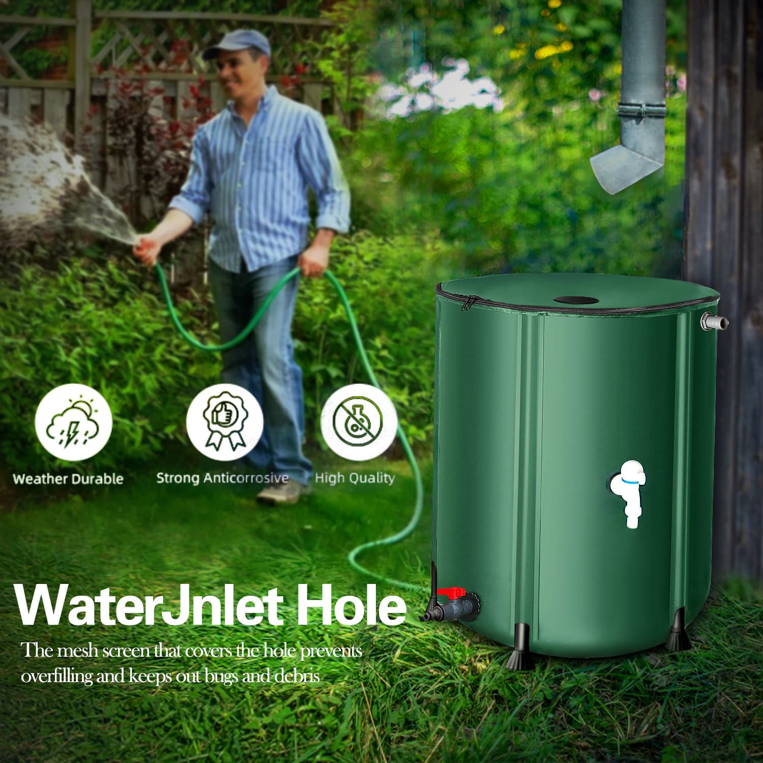 Rainwater Collector for Home Use, Foldable Water Storage Barrel, Large Outdoor Water Container with Lid and Multi-function