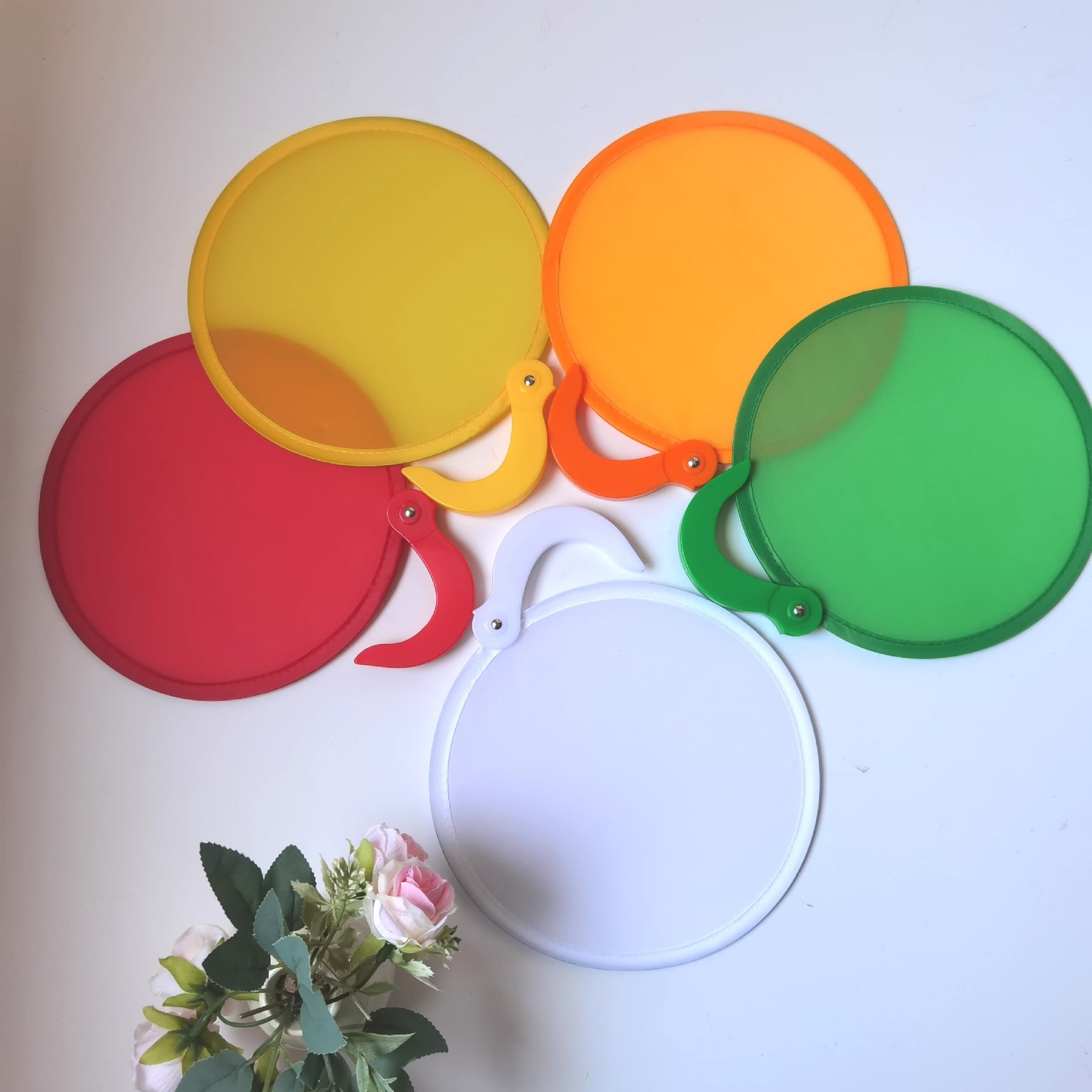 Folding Round Fan Advertising Fan, Custom Fabric Solid Color Folding Fan, Portable Flying Disc Fan