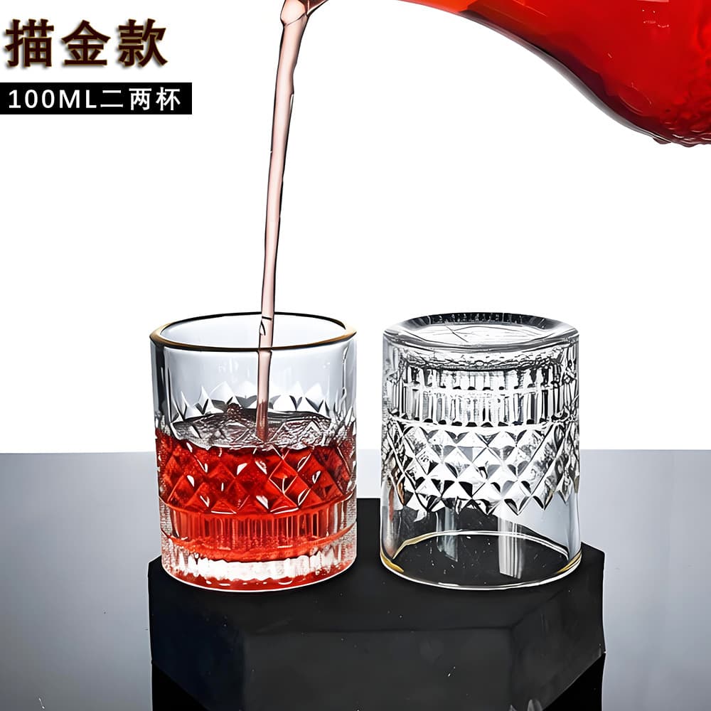 6-Pack Creative Transparent Glass Liquor Cups with Gold Trim, Wine Glasses, Beer Glasses, Spirit Glasses, Whiskey Glasses