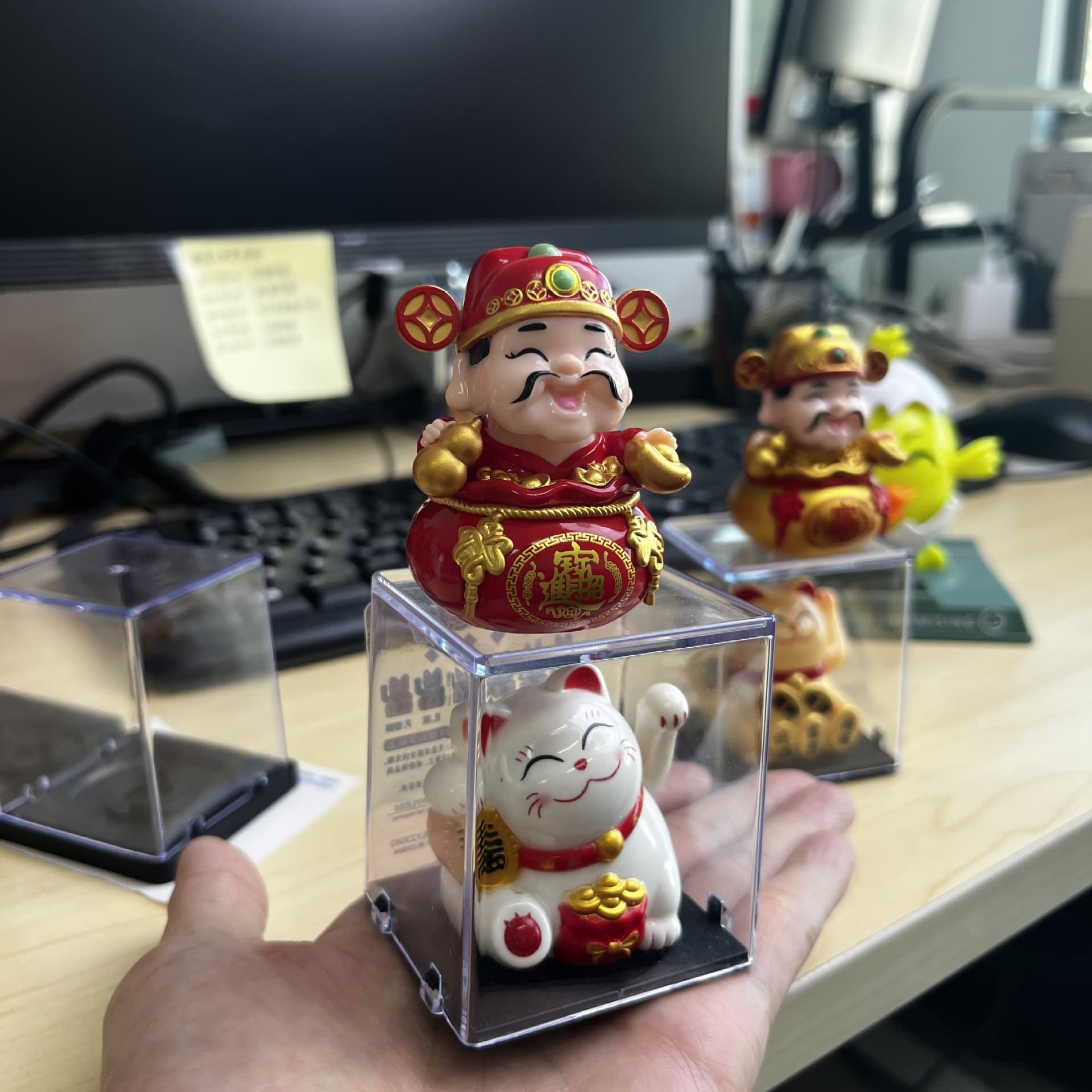 Solar Mini Fortune Cat with Little Monk, Laughing Buddha, Waving and Nodding, Panda Car Decor, Chick Design 23065