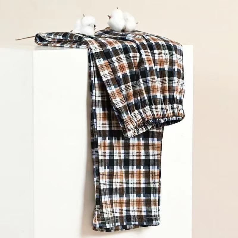 Coral Fleece Plaid Pajama Pants for Men and Women, Winter Thickened Fleece-Lined Loose Lounge Pants