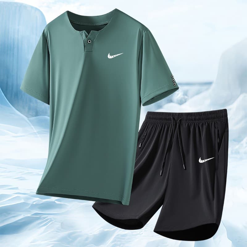 2026 Summer Quick-Dry Open-Collar Short-Sleeve Set Casual Men's Mid-Age Luxury Fashion Short-Sleeve Two-Piece Set