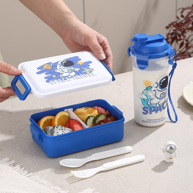Back-to-School Cartoon Lunch Box Compartment Student Bento Box Water Bottle Set Microwave Safe Portable Sealed Bento Box
