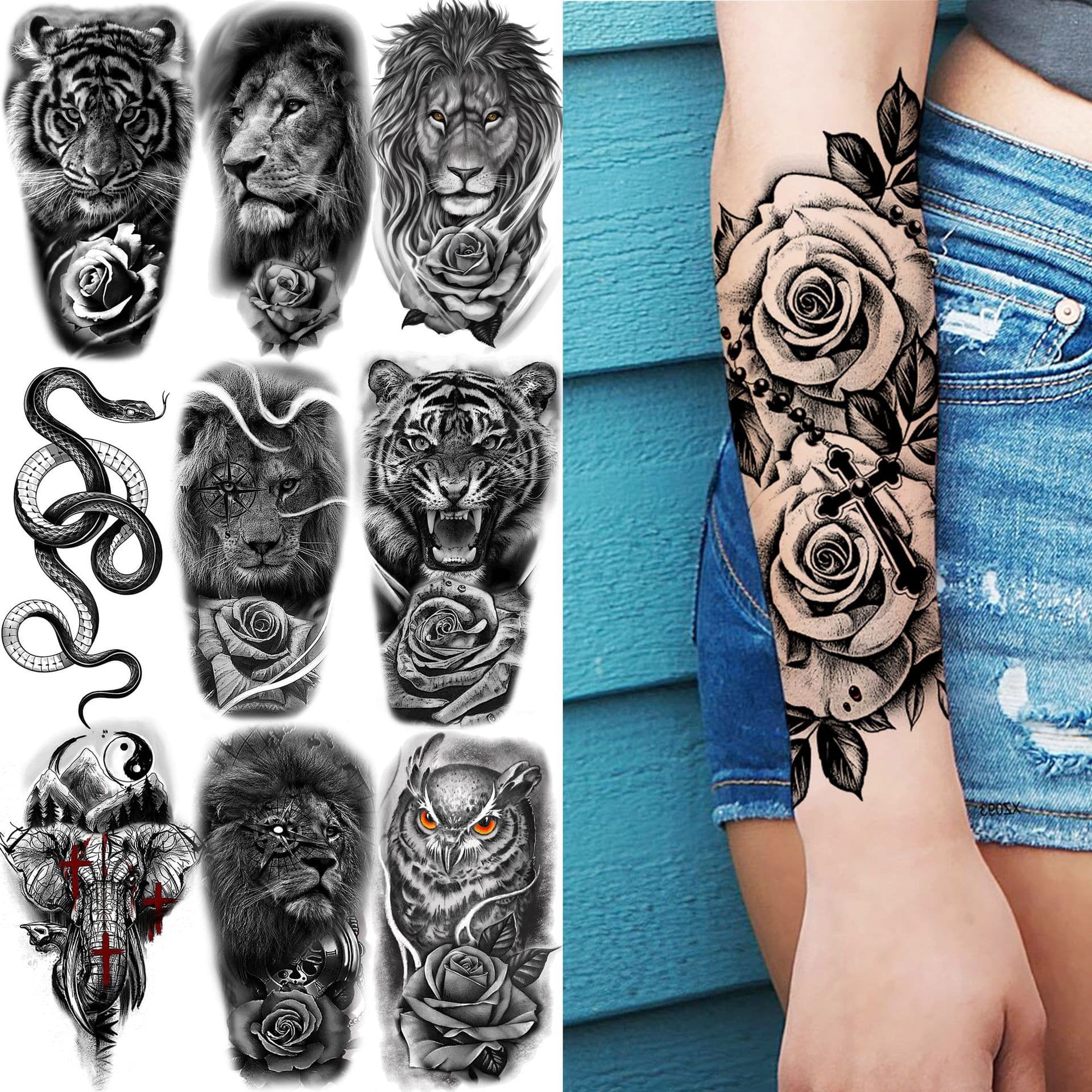 European and American cross-border rose animal skull tattoo stickers realistic arm leg temporary tattoo stickers
