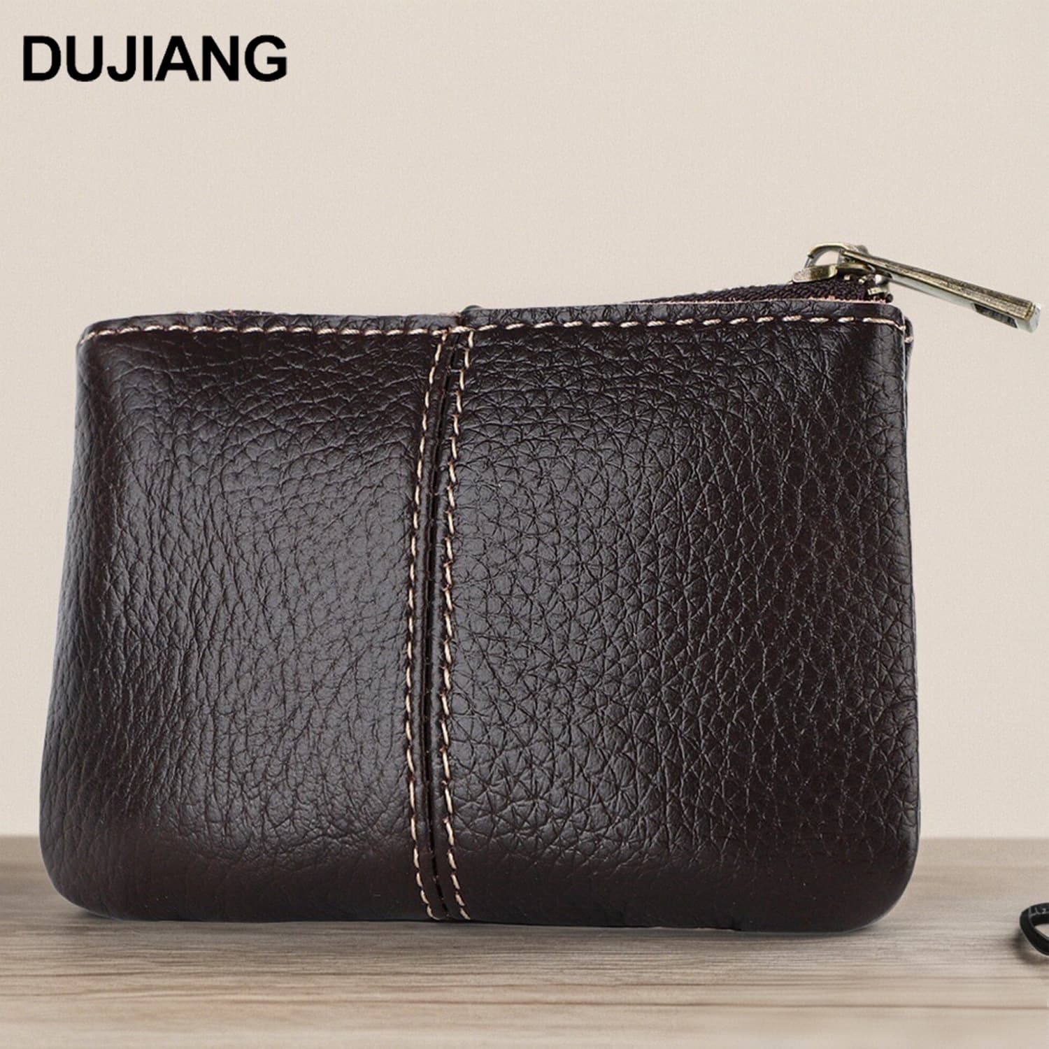 DUJIANG Men's Leather Wallet Simple Casual Card Holder Multi-Function Zipper Style Daily Match Urban Minimalist Design