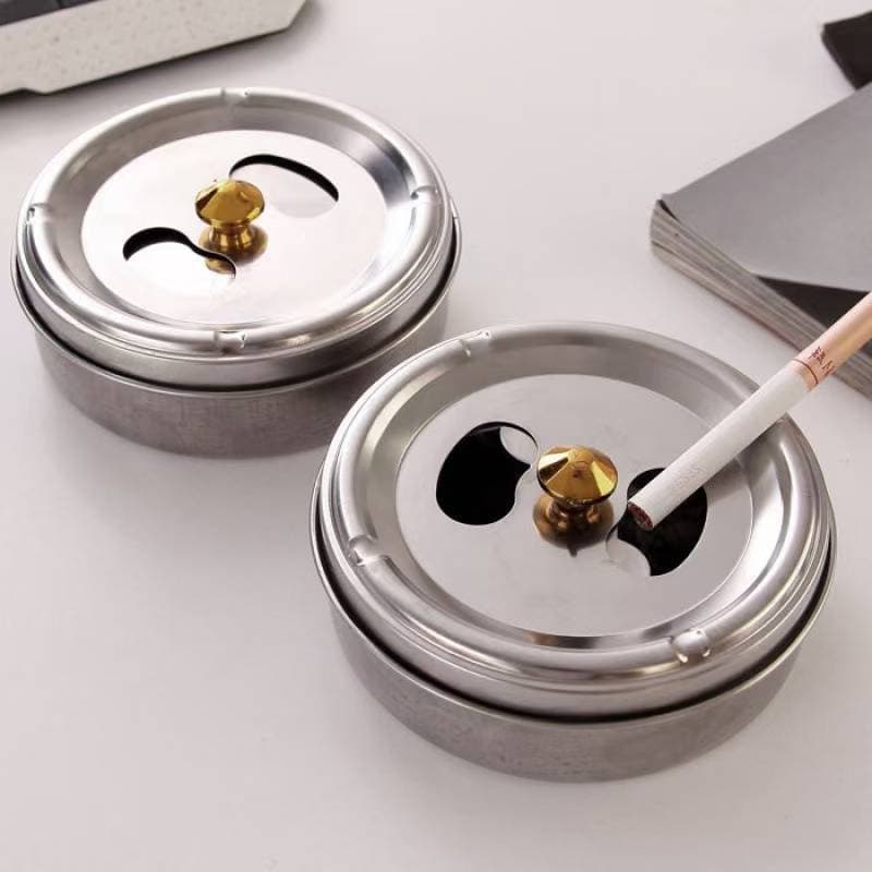 New Creative Rotatable Windproof Ashtray for Home Use Stainless Steel Heat-Resistant Ashtray Round with Lid