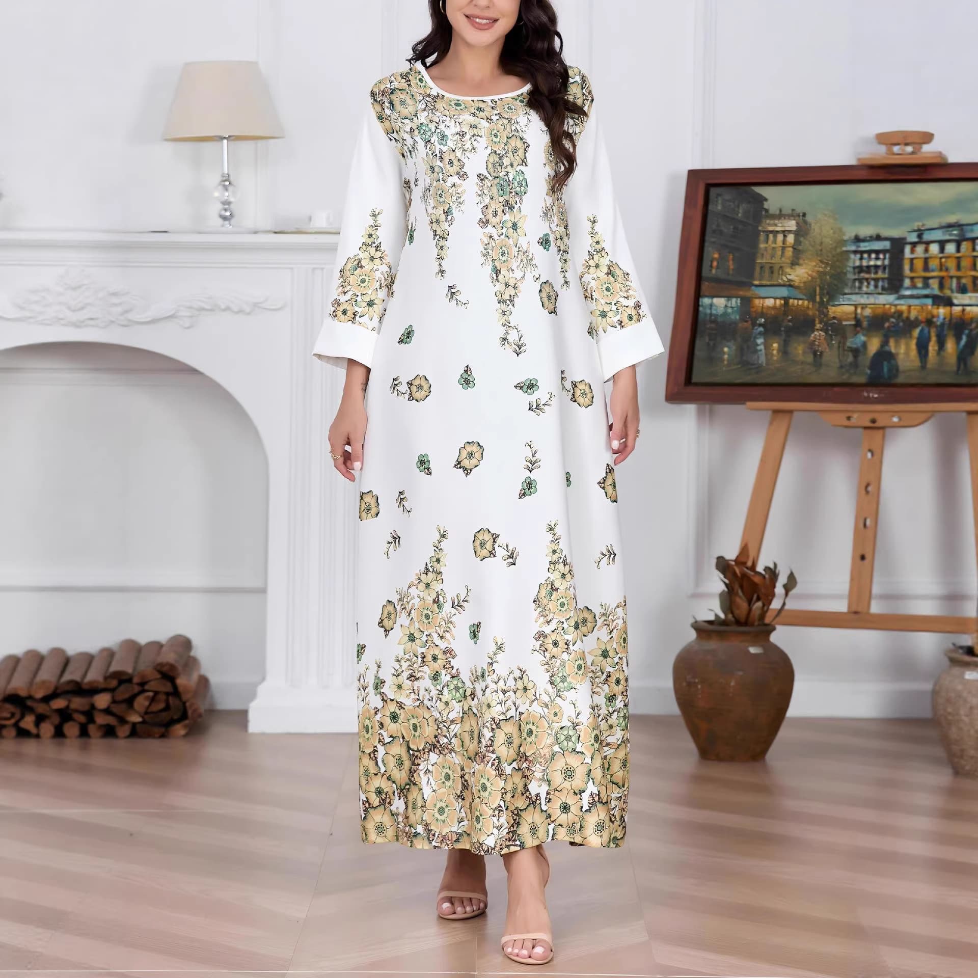 2026 Cross-Border Foreign Trade Clothing Robe Dress Plus Size Women's Fashion Printed Amazon Long Dress