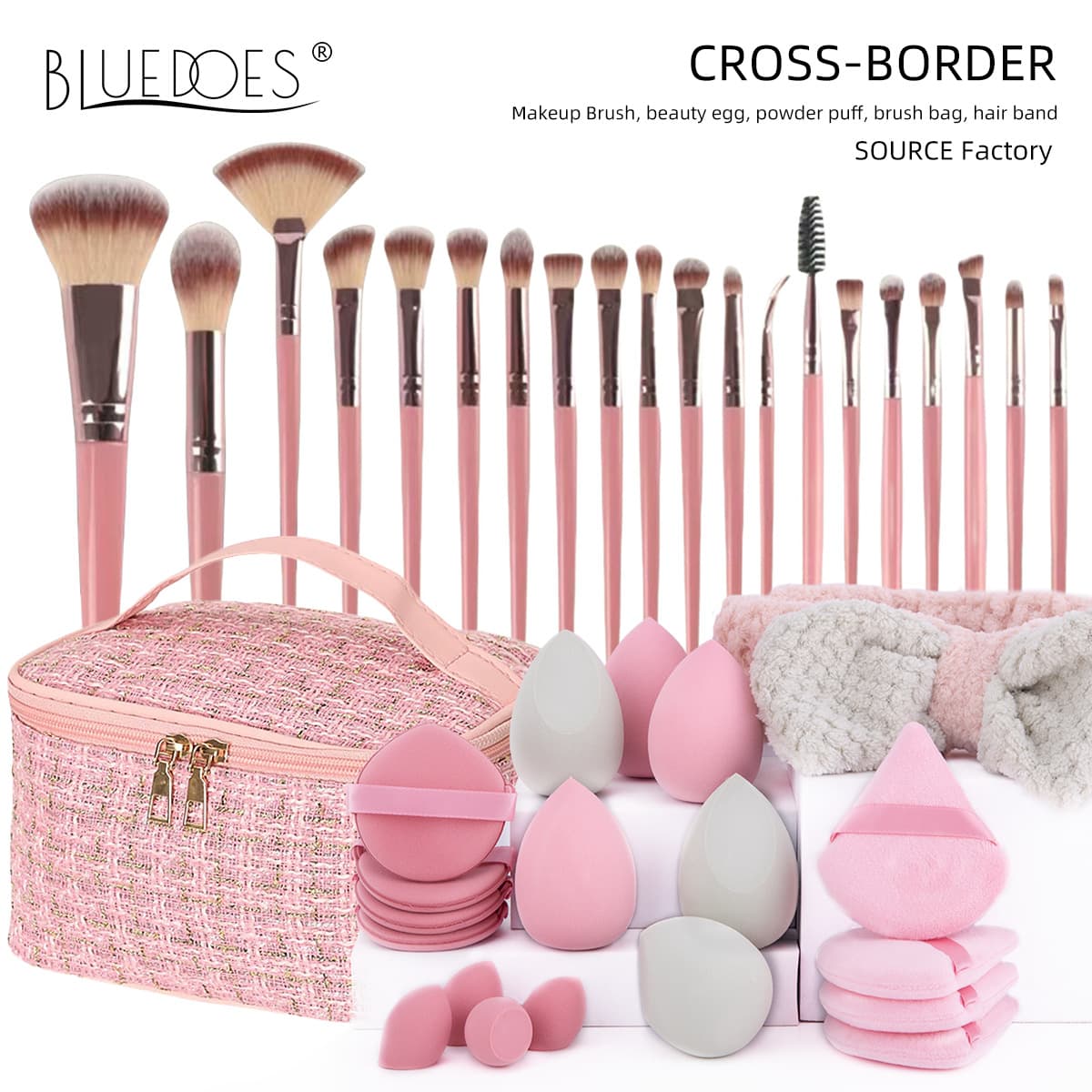Cross-Border 40-Piece Makeup Brush and Beauty Tool Set, Eyeshadow Brush, Makeup Bag, Powder Puff, Temu Dropshipping