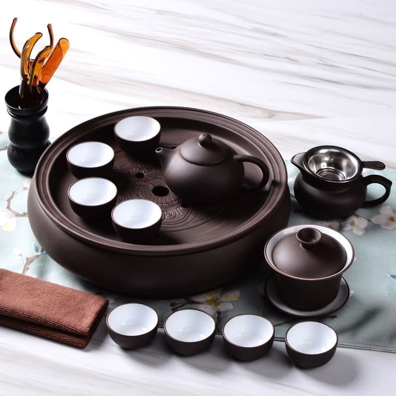 Zisha Kung Fu tea set tea cup teapot tea tray complete set ceramic tea set round tea wash water storage household tea set