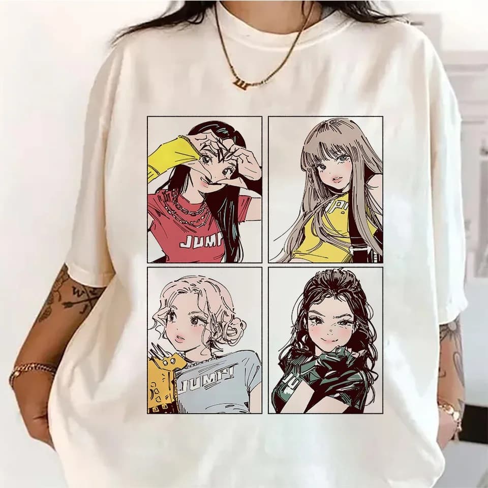 Kpop Girl Fashion Tees Pink Girls Band Clothing Adorable Ani
