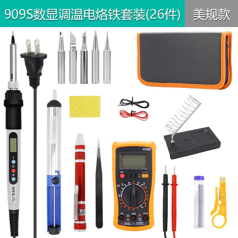 909S Cross-border High Power Digital Display Adjustable Temperature 80W Soldering Iron Home Kit Welding Multifunctional Multimeter Set