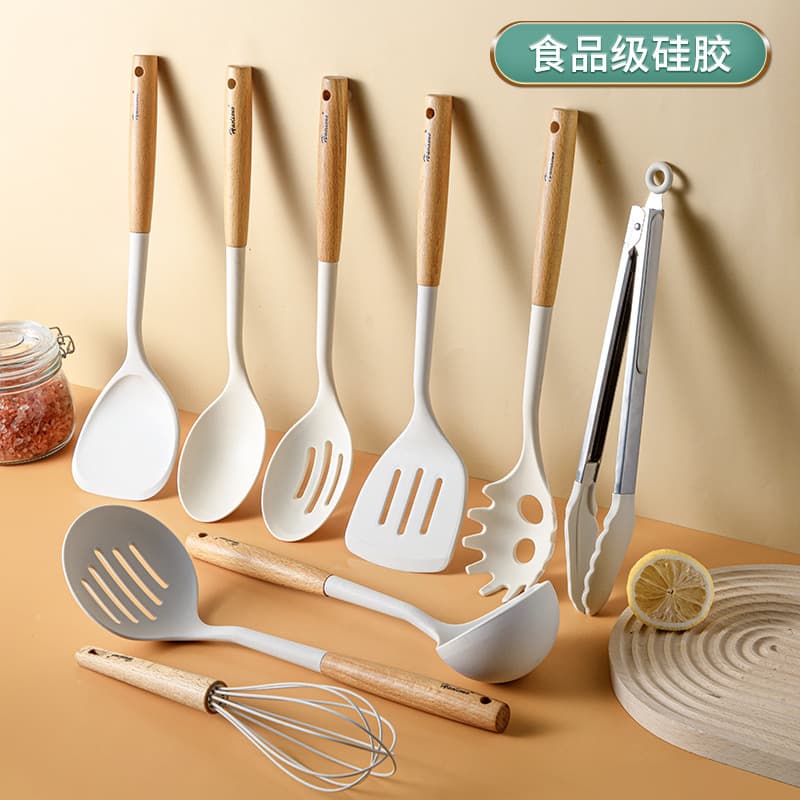 Cross-border wooden handle silicone kitchenware silicone spatula cooking spatula kitchen kitchen spoon cooking kitchenware spatula set