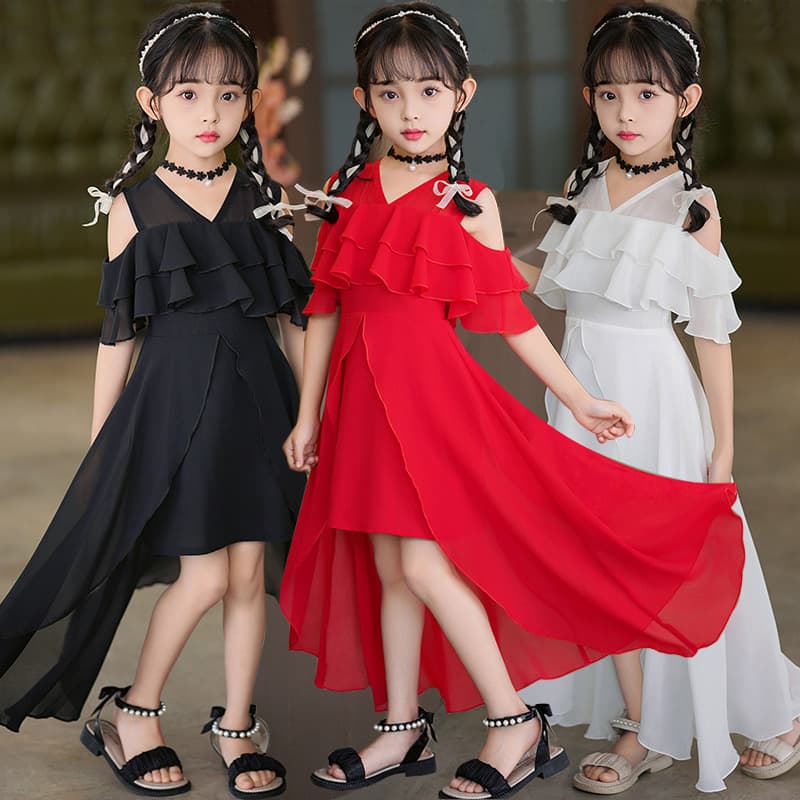 Girls Summer Dress Cross-Border New Summer Dress Children Off-Shoulder Princess Dress Little Girl Summer Chiffon Dress