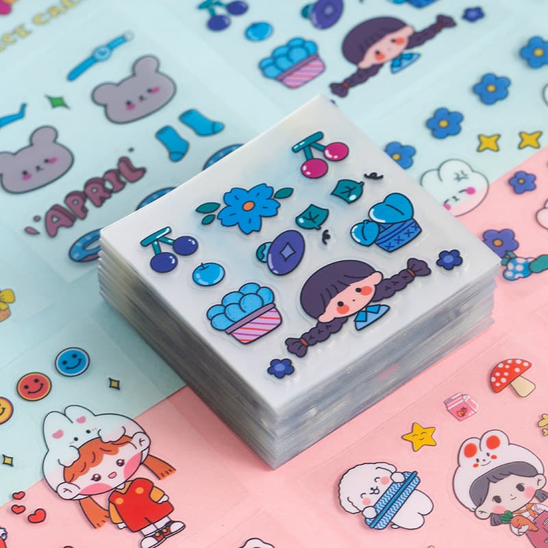 Cartoon Sticker Water Cup Sticker Transparent PET Creative Sticker Cute Girl Hand Account PVC Stationery Sticker Wholesale