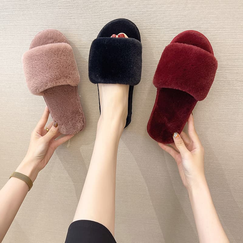 Fashionable New 2023 Women's Slippers Casual Low-top Slip-on Fluffy Fur Slippers Trendy Home Wear