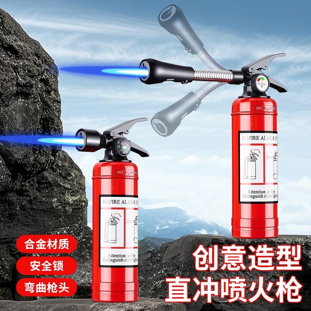 Novel Creative Fire Extinguisher Shaped Lighter, TikTok Live Hot Selling Personalized Windproof Refillable Lighter