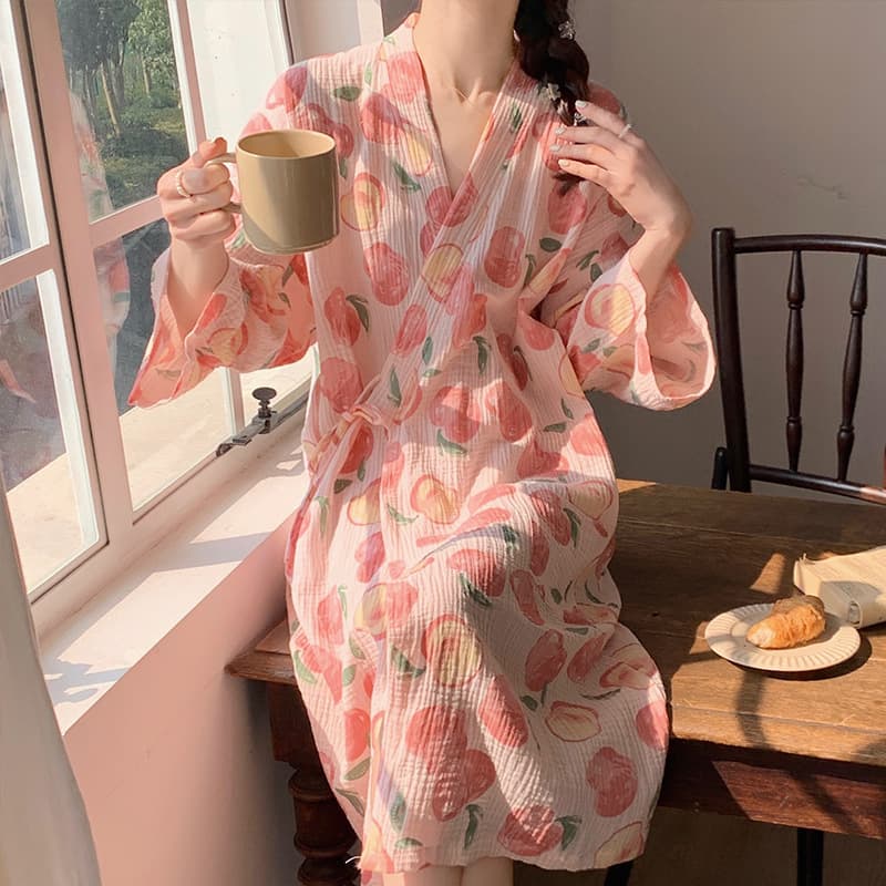 Women's Summer Cotton Gauze Kimono Robe, Lightweight Spring and Autumn Style, Japanese Loungewear, Summer Bathrobe Sleepwear