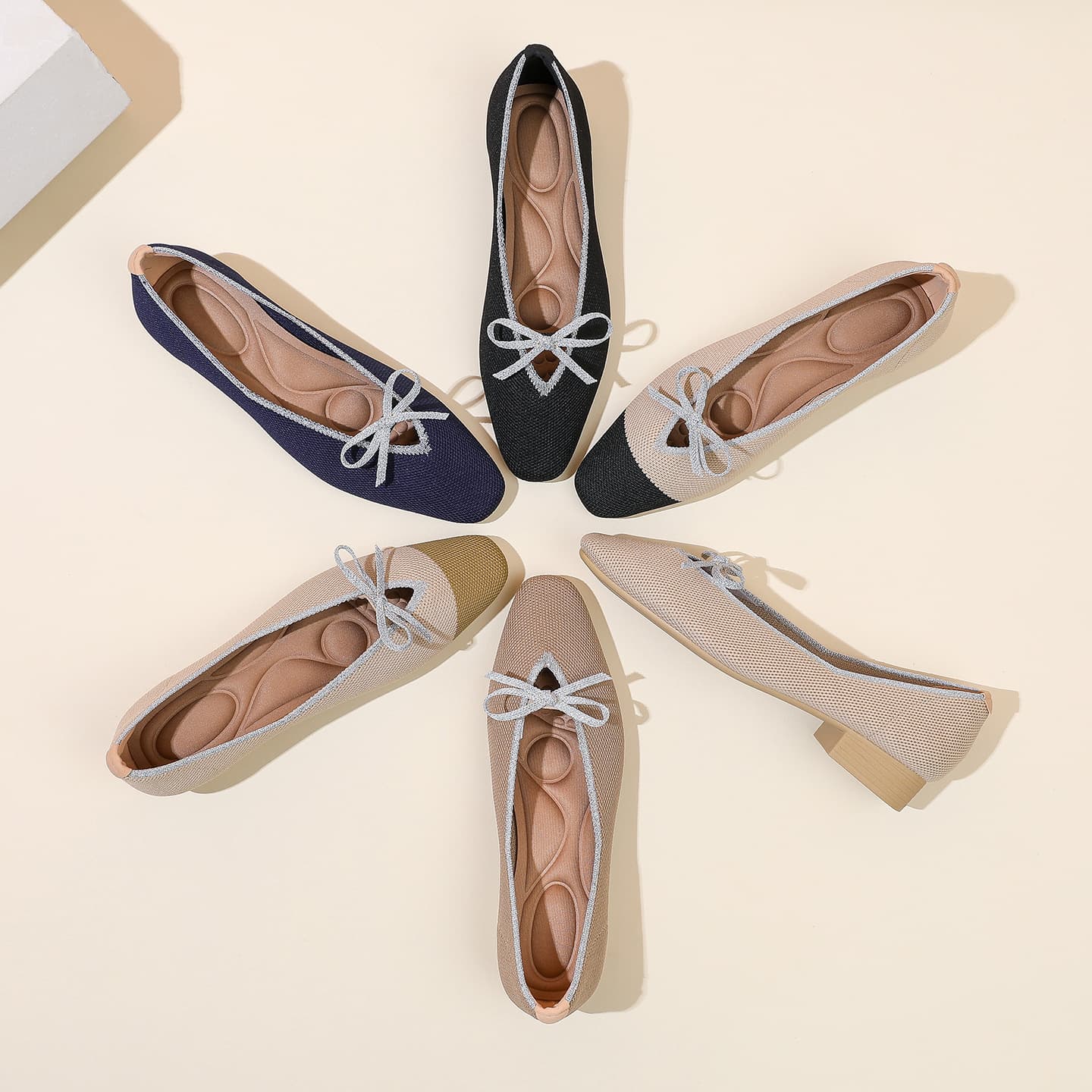 Women's Large Size Princess Shoes, Cross-Border Style, Single Strap, Knitted Fly-Knit Bow, Woven Shoes, Pointed Toe, Low Heel, Knitted Single Shoes
