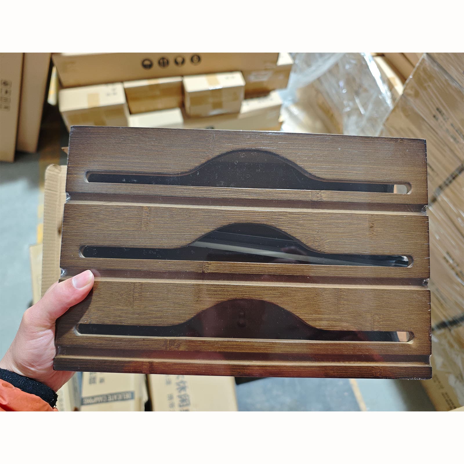 Cross-border Bamboo Plastic Wrap Cutter 3-in-1 Multi-Compartment Foil Storage Box Slide Cutter Wall-Mounted Cutting Box