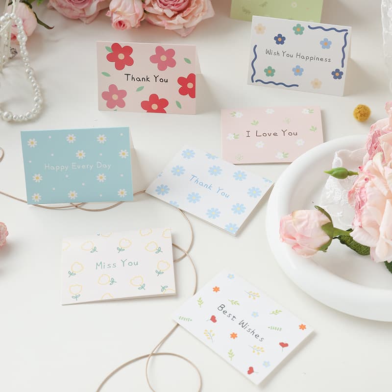 General Small Floral Simple Greeting Card Folded Birthday Holiday Message Gift Flower Bundle Card Wholesale