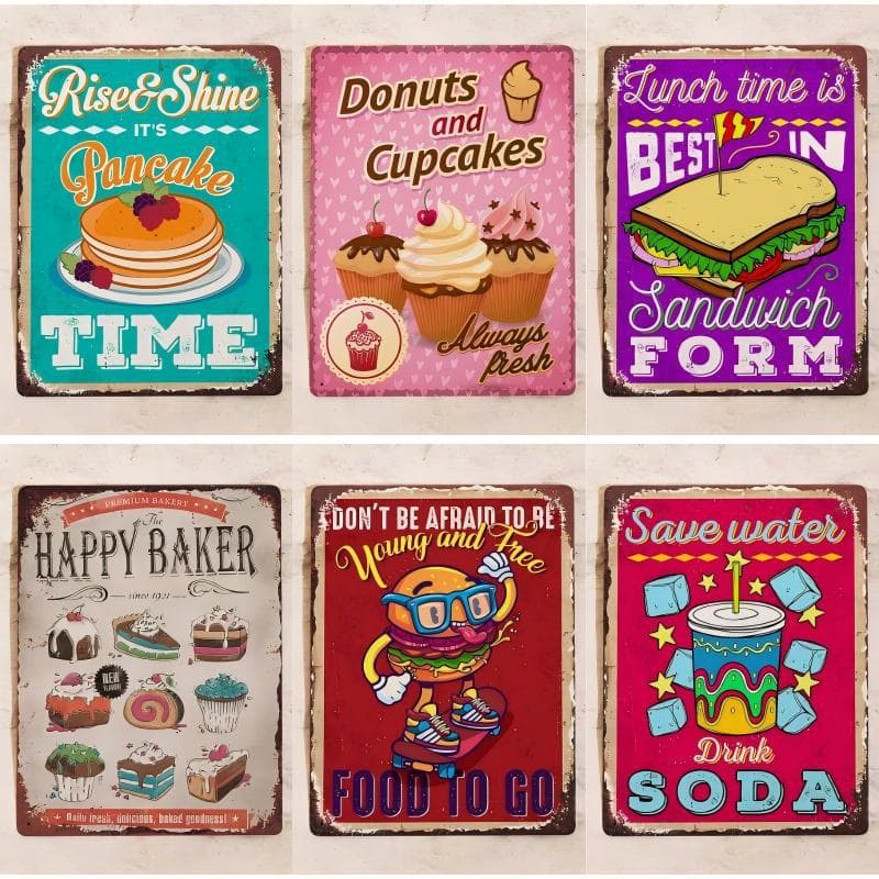 Retro Tin Sign Cartoon Food Restaurant Sign Decoration Cat Amazon Wish Temu Cross-border Wall Art