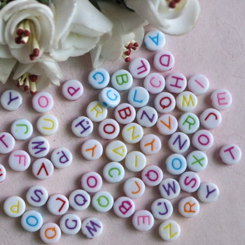 Factory Wholesale Solid Acrylic Letter Beads 7mm ABC Round Flat Fluorescent Letter Beads DIY Educational Loose Beads