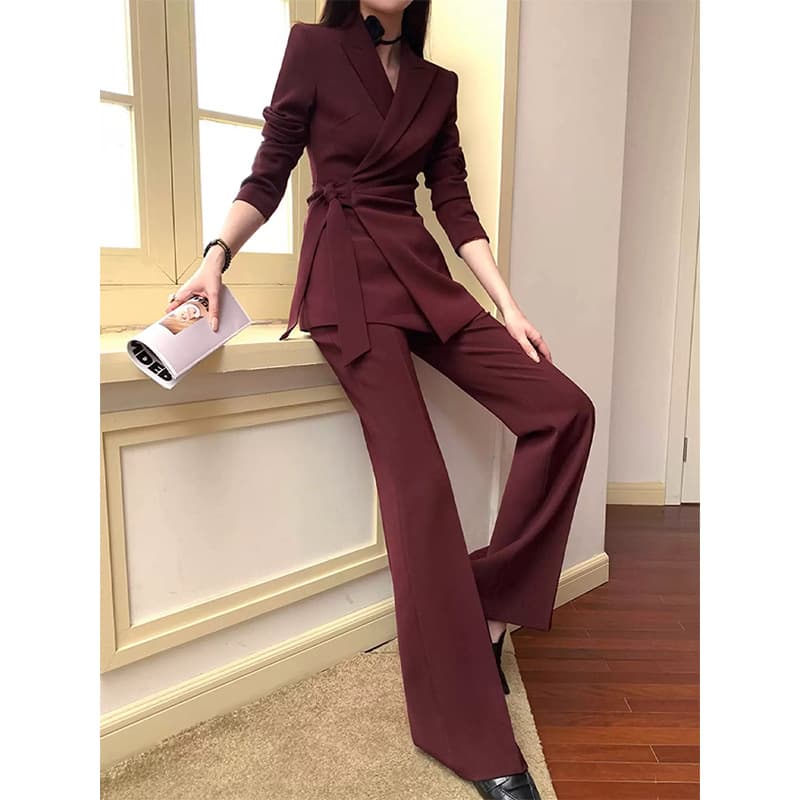 Autumn New Large Size Ancora Red Suit for Plus Size Women mm High-End Professional Suit Two-Piece Set 25155