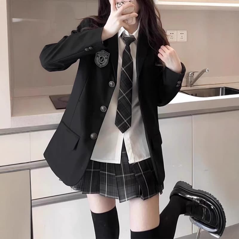 Original school-supplied JK suit jacket for women, 2025 new autumn and winter thickened college style uniform set, casual black suit.