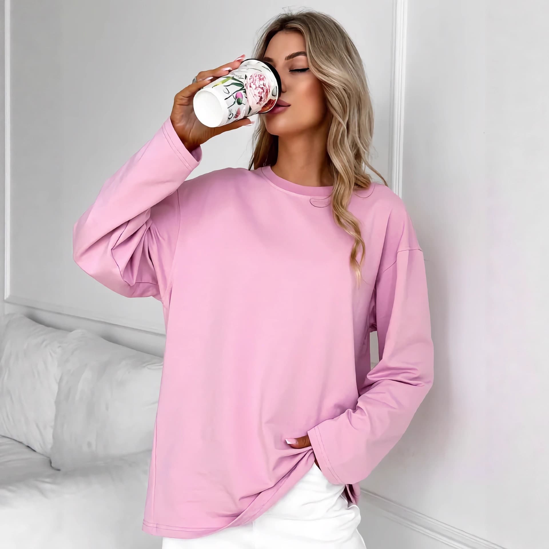 High Quality Long Sleeve T-Shirt Women Solid Color Simple Mid-Length Loose Casual New Round Neck Top Women's Clothing