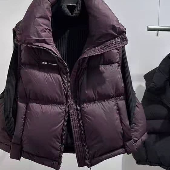 Women's down vest with white duck down and stand collar, new autumn/winter style, thickened, short and loose fit.