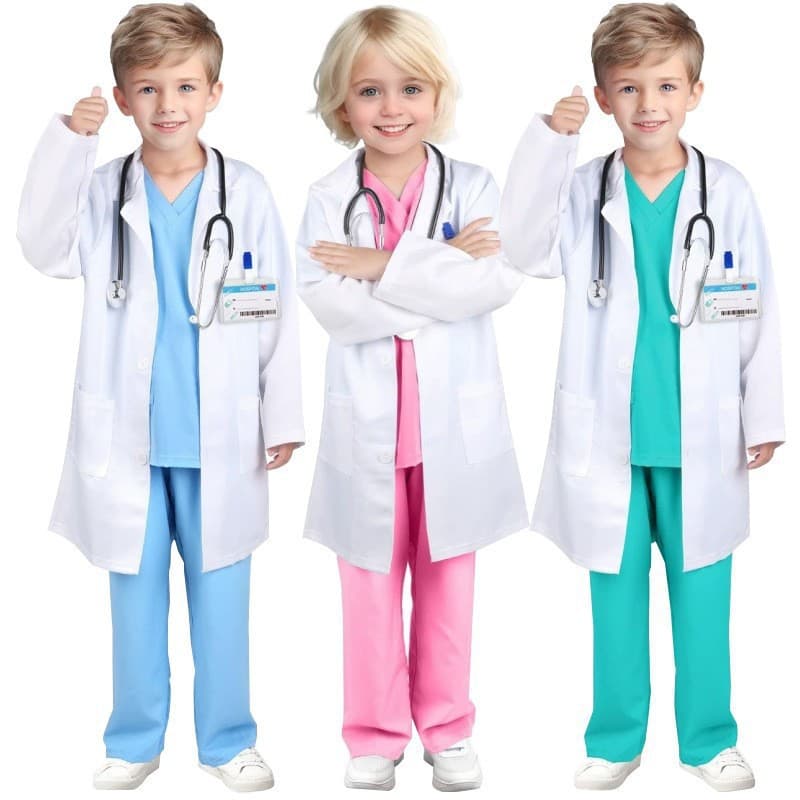 Children's Surgical Costume Play Nurse Outfit Soft Polyester Fabric Unisex Printed Doctor Role-play Clothing for Kids