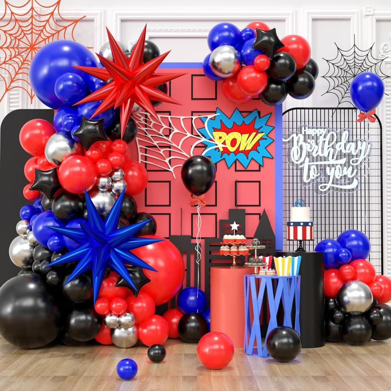 111-Piece Spider Balloon Arch Kit for Boys Spider-Man Themed Birthday Party Decorations