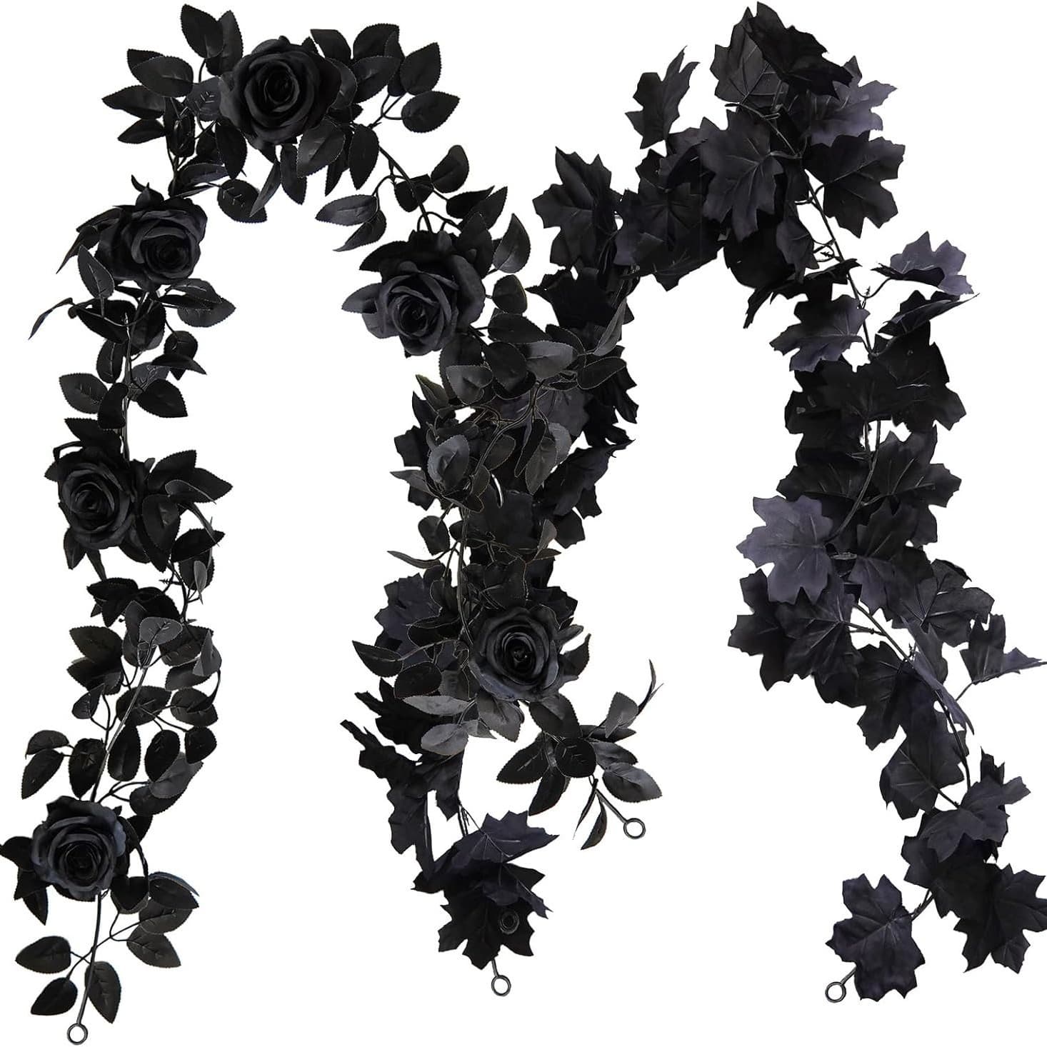 Cross-border simulated outdoor home decoration Halloween mall living room landscaping artificial black rose leaf vine