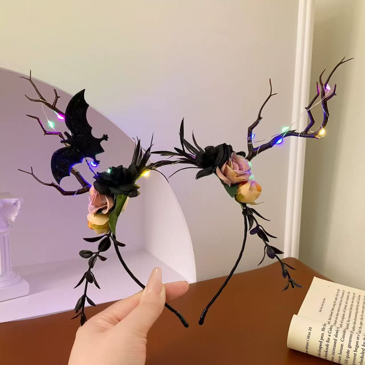 Halloween Hair Accessory Prop Glowing Antler Headband for Women Pumpkin Headpiece Party Costume Flashing Headband Photo Prop
