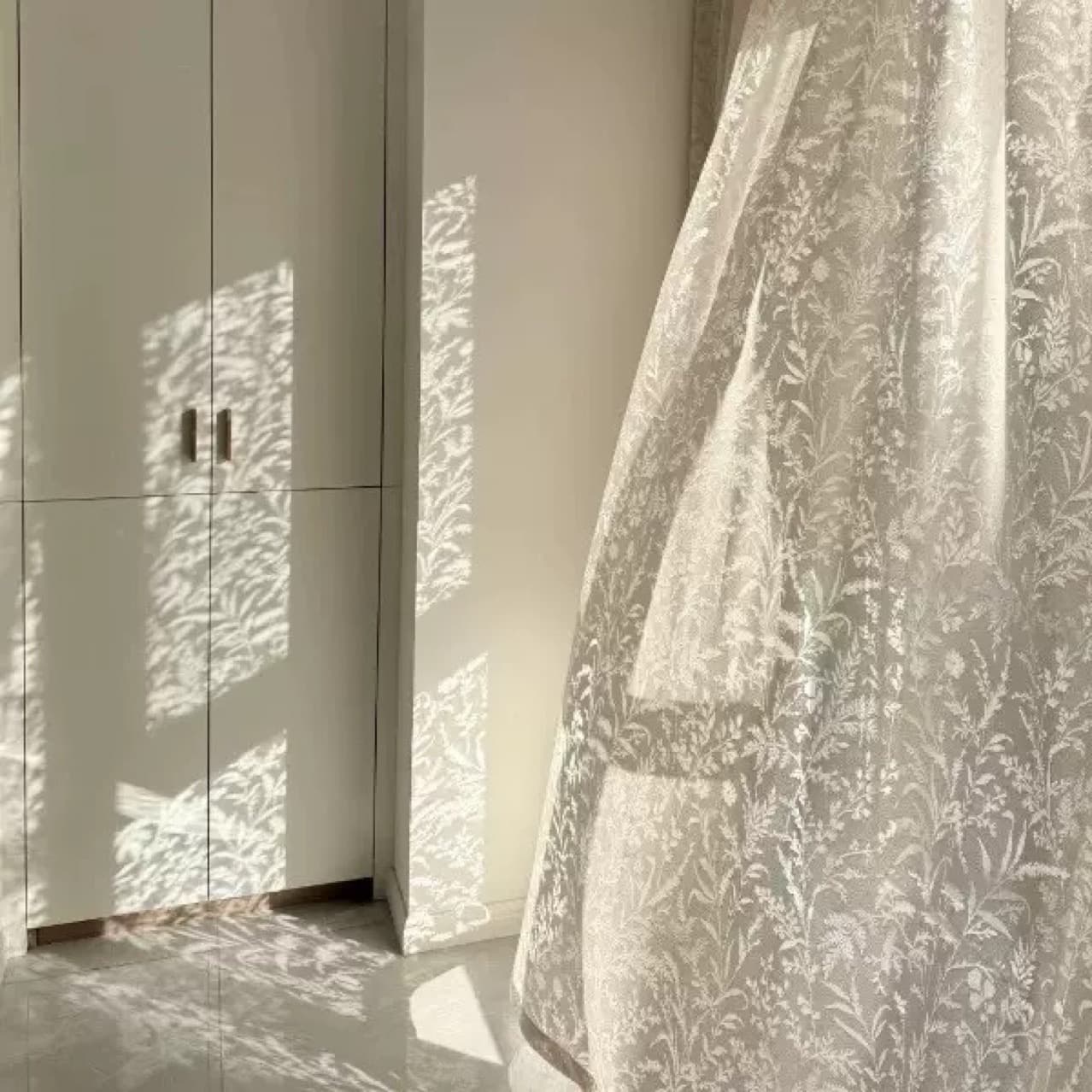 French Cream Style Moon Branch Shadow Simple Modern Sheer, Light-Filtering Privacy Sheers for Bedroom, Balcony, and Bay Window, Versatile