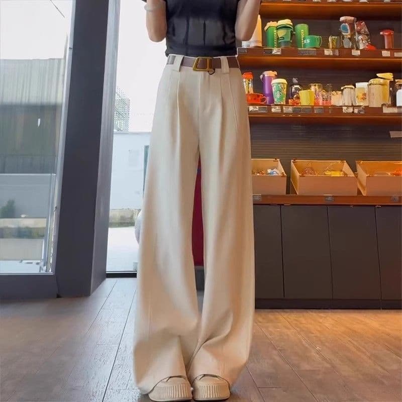 High-End Women's Suit Pants for Spring, Straight-Leg High-Waisted Trousers, Trendy Floor-Length Casual Wide-Leg Pants for Tall Women