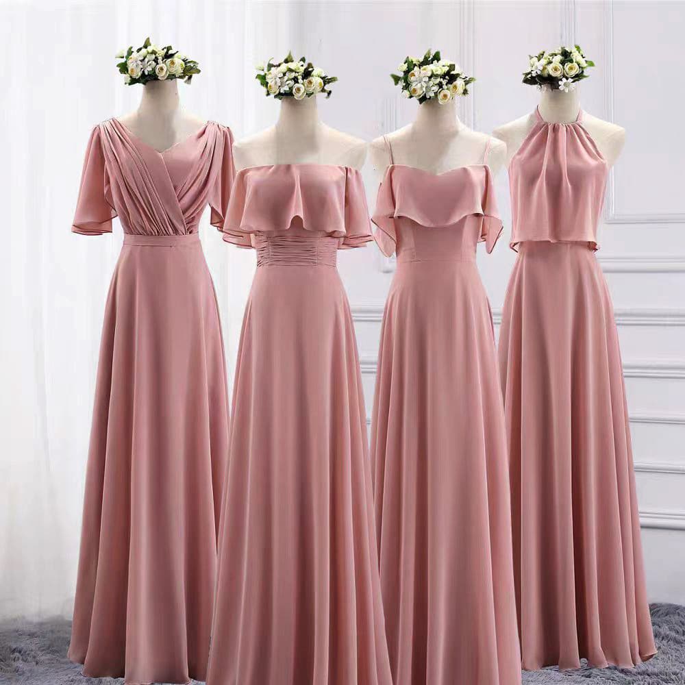 Bridesmaid Dress 2025 New Style Niche Sister Dress Pink Chiffon Slim Fit Girlfriend Dress Wearable for Daily and Wedding
