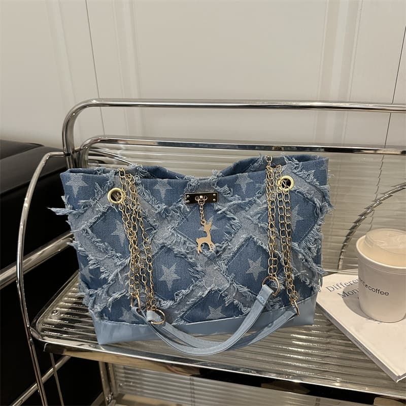 Vintage Distressed Denim Tote Bag Large Capacity Women's 2025 New Spring Summer Handbag Shoulder Bag