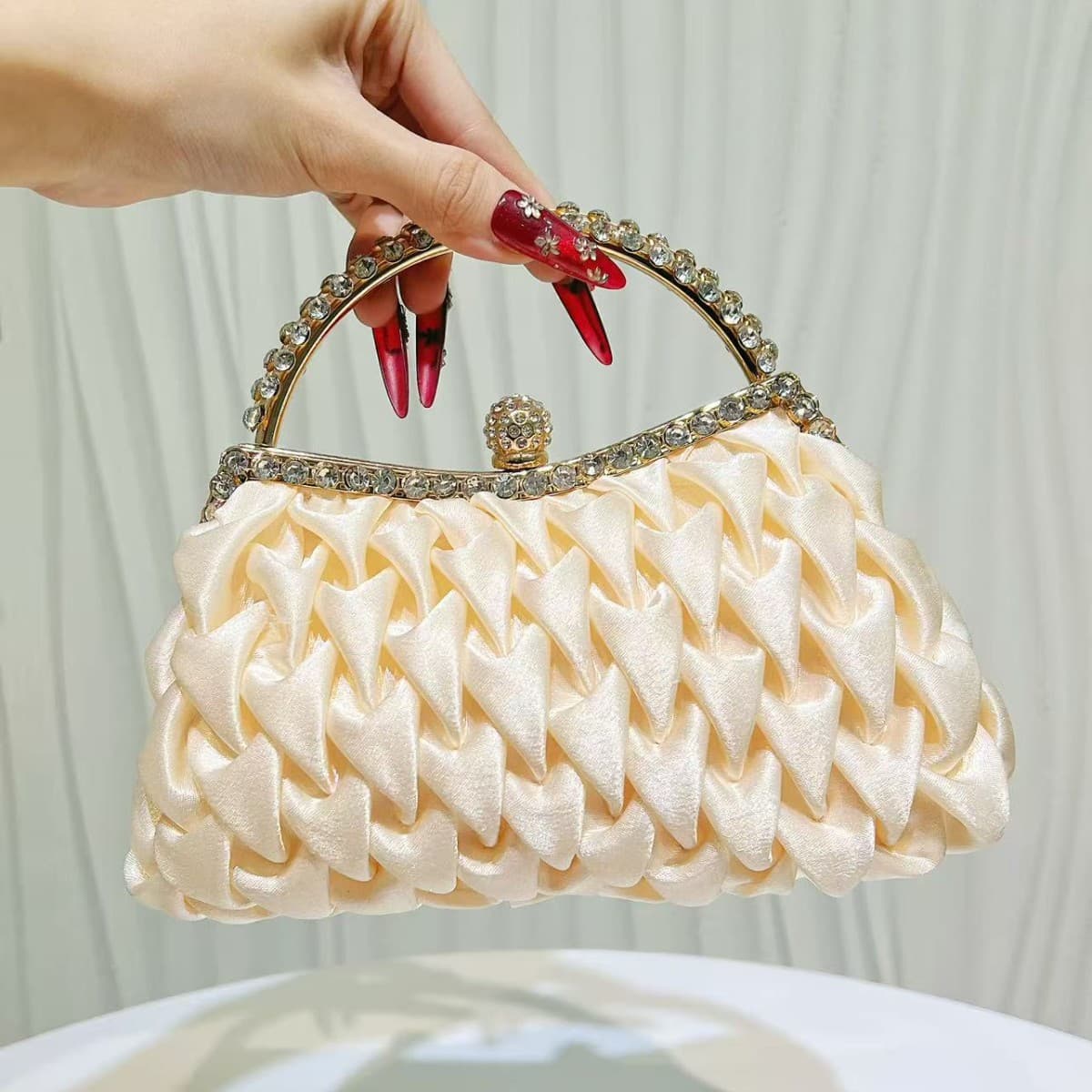Elegant 2026 New Satin Evening Clutch for Women, Rhinestone Bride Handbag, Gown and Cheongsam Handheld Bag