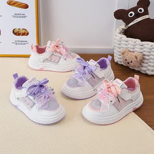 Sweet Girls' Board Shoes Princess Shoes Spring Autumn New Medium Large Children's Shoes Girls Mesh Lace Casual Shoes