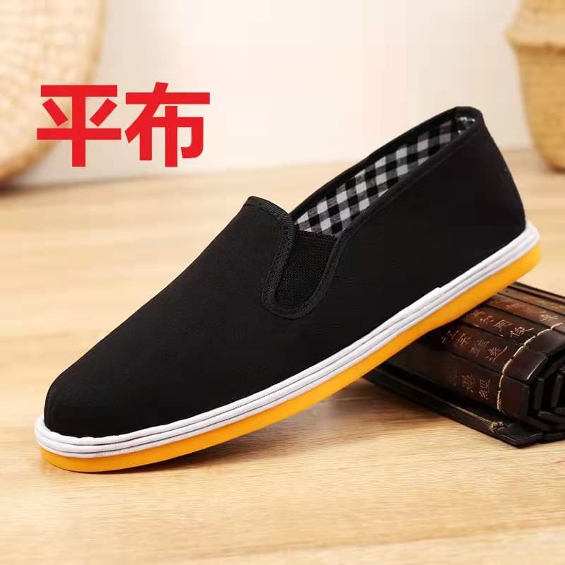 Factory Direct Supply of Old Beijing Black Cloth Shoes with Yellow Cowhide Sole, Thousand-Layer Cloth Sole, Canvas Men's Shoes, Breathable Black Cloth Shoes
