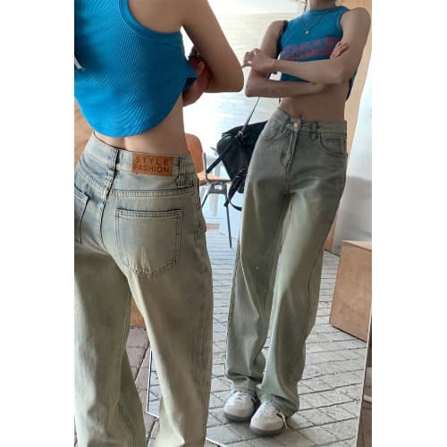 Washed Distressed Petite Denim Jeans for Women Loose Wide Leg Pants Fall High Waist Straight Leg Pants Slimming Trousers Trendy