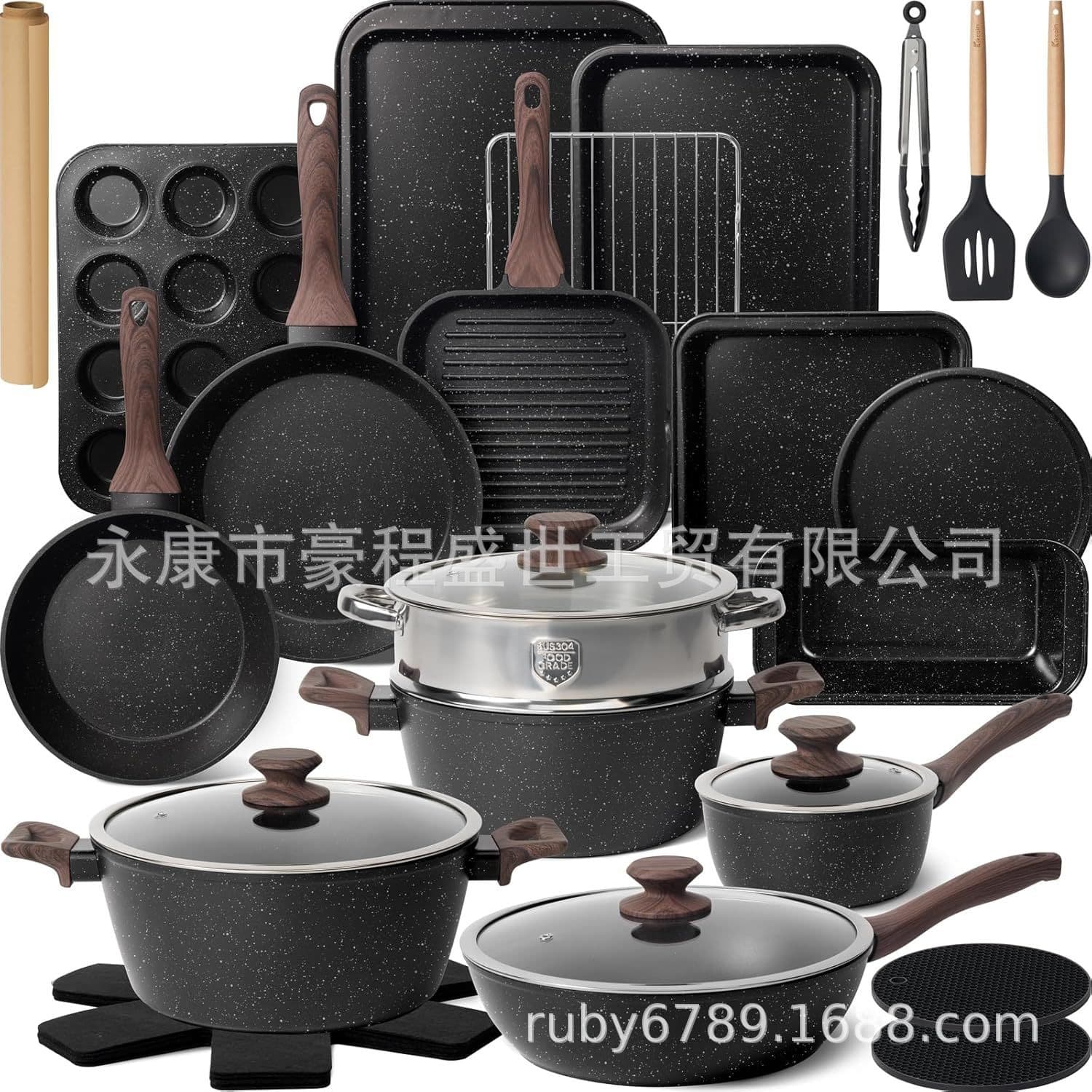 Amazon 31-piece non-stick pot set kitchen medical stone soup pot combination household multi-functional pot set