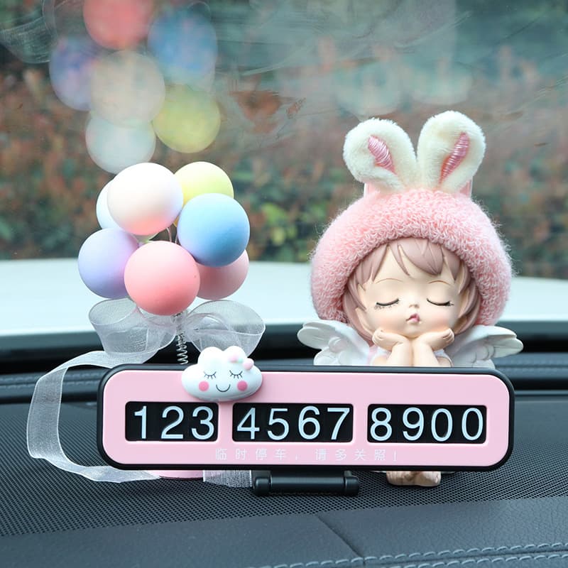 Yao Series Cute Car Ornaments with Retractable Parking Number Plate, Creative Mobile Phone Stand