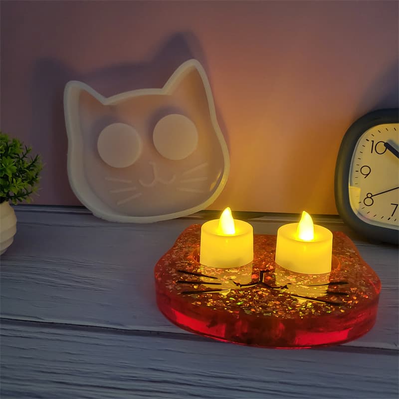 Cat Eye Tea Light Candle Holder Decorative Ornament Crystal Resin Mold DIY Silicone Mold S0221